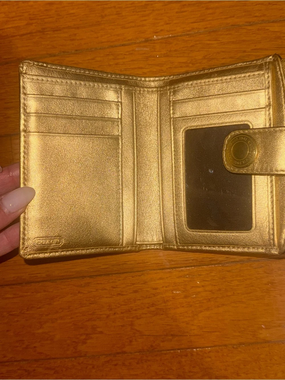Y2K Coach Metallic Gold Signature Compact Wallet